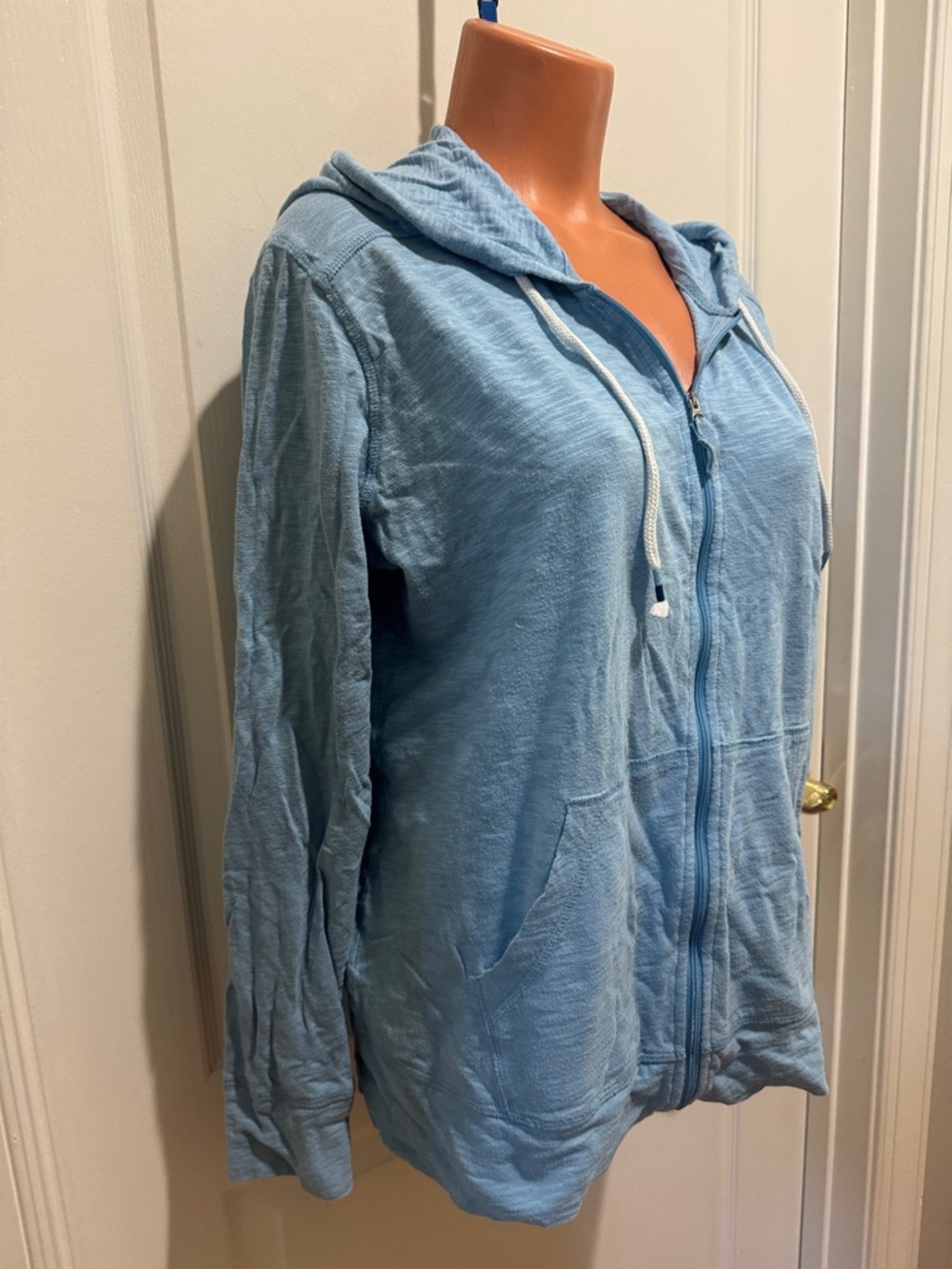 EDDIE BAUER Blue Burnout Cotton Zip Hooded Jacket L Large EUC $55 KL - Picture 4 of 13